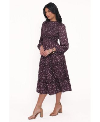 Women's Edwina Shirred Frill Long Sleeve Midi Dress