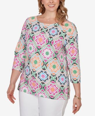 Plus Size Kaleidoscope Floral Boat Neck Knit Top