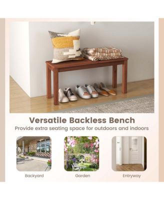 Patio Backless Bench 2-Seater Outdoor Dining Bench Solid Wood Garden Backyard