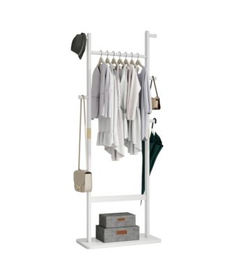 Solid Wood Coat Rack, Freestanding Clothes Organizer with Hanging Rod, Hooks, Storage Stand for Coats and Bags, Perfect for Entryway