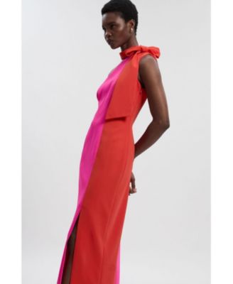 Women's Soft Tailored Bow Tie-Neck Midi Dress