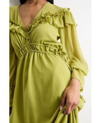 Women's Ruffle Shoulder Detail Boho Maxi Dress