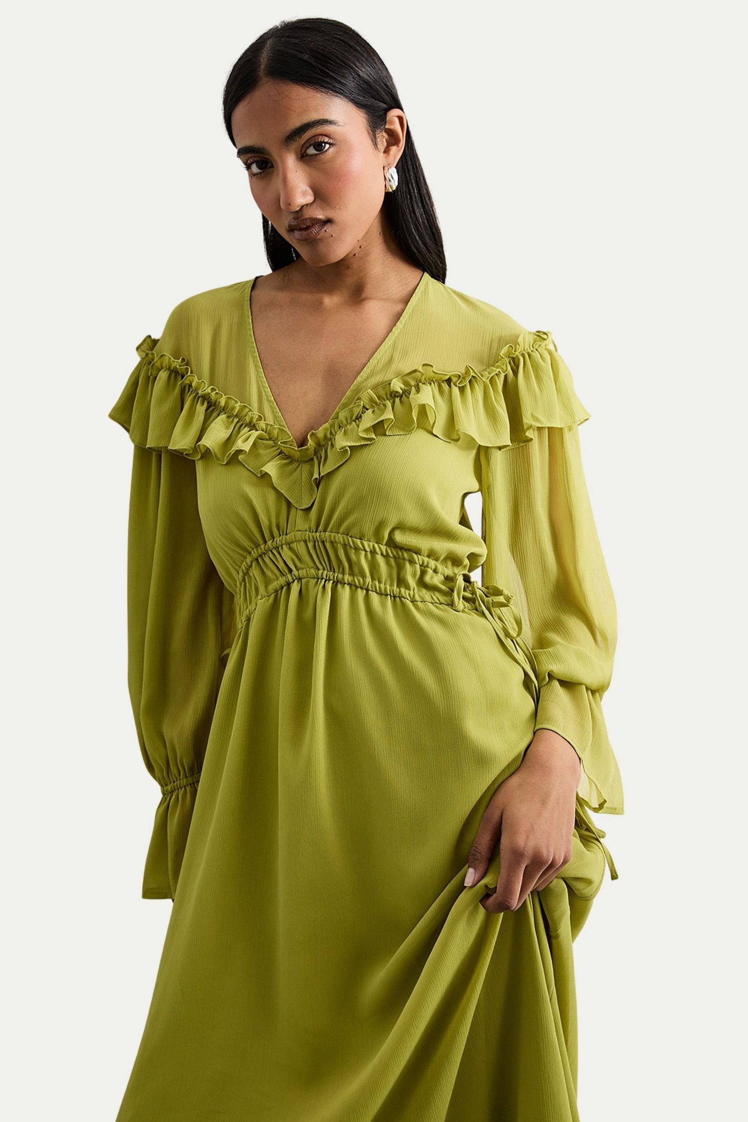 Women's Ruffle Shoulder Detail Boho Maxi Dress