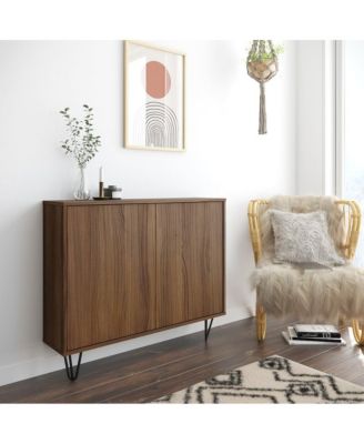 Slim 2-Door Storage Accent Cabinet, Floating And Wall Mount Bar.