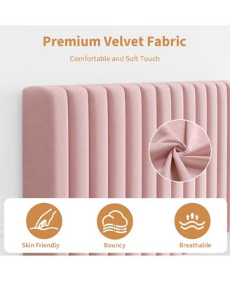 Upholstered Platform Velvet Bed Frame with Headboard,Strong Wooden Slats Support