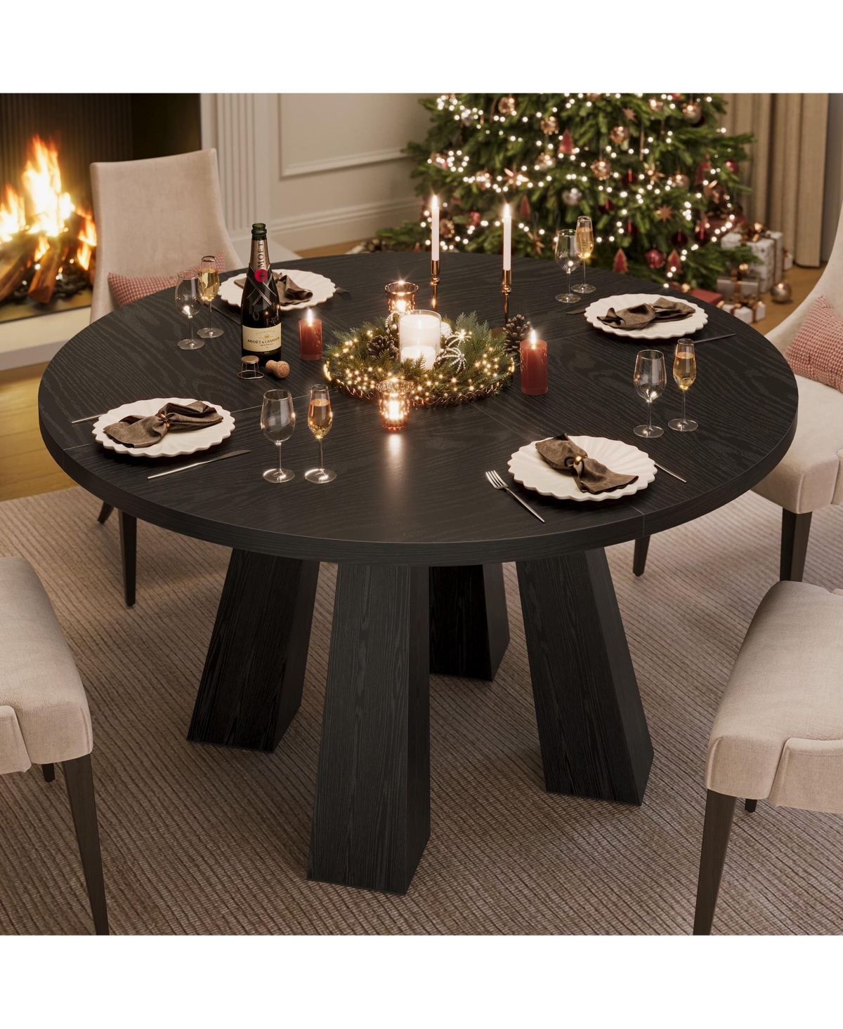 Gaomon Round Dining Table for 4-6 People, Dining Room Table with Wooden Pedestal Base