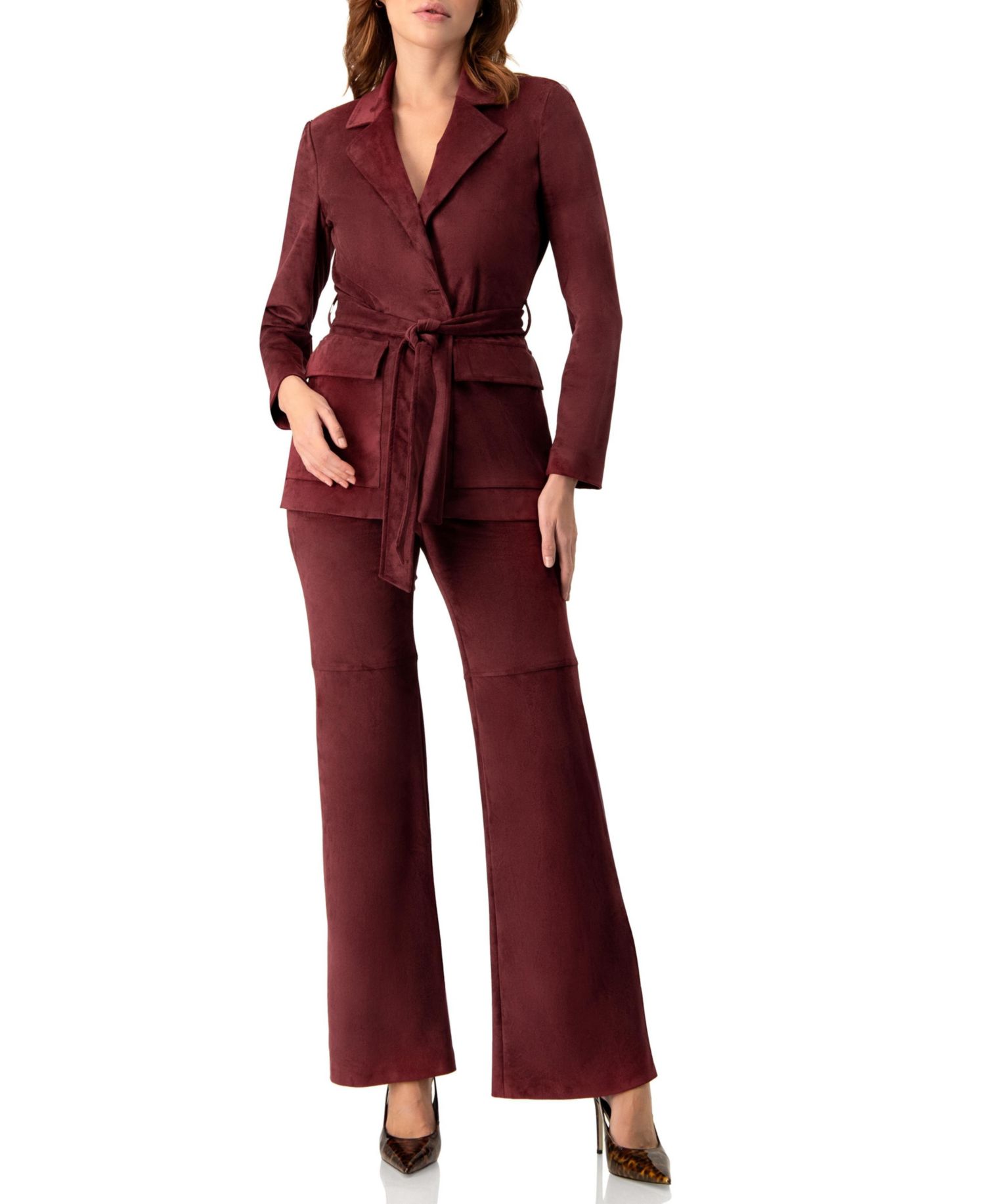 Women's Faux-Suede Blazer with Waist Tie