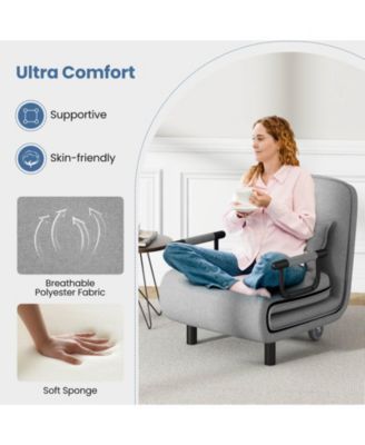 3-in-1 Convertible Sofa Bed with 5-Position Adjustable Backrest & Lumbar Pillow