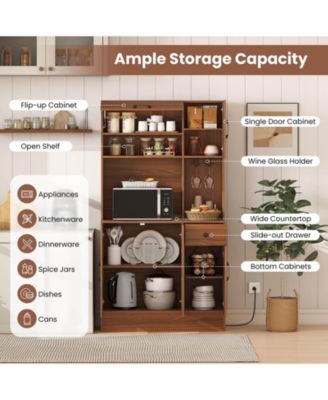 66" Pantry Cabinet Tall Kitchen Storage Cabinet with Charging Station