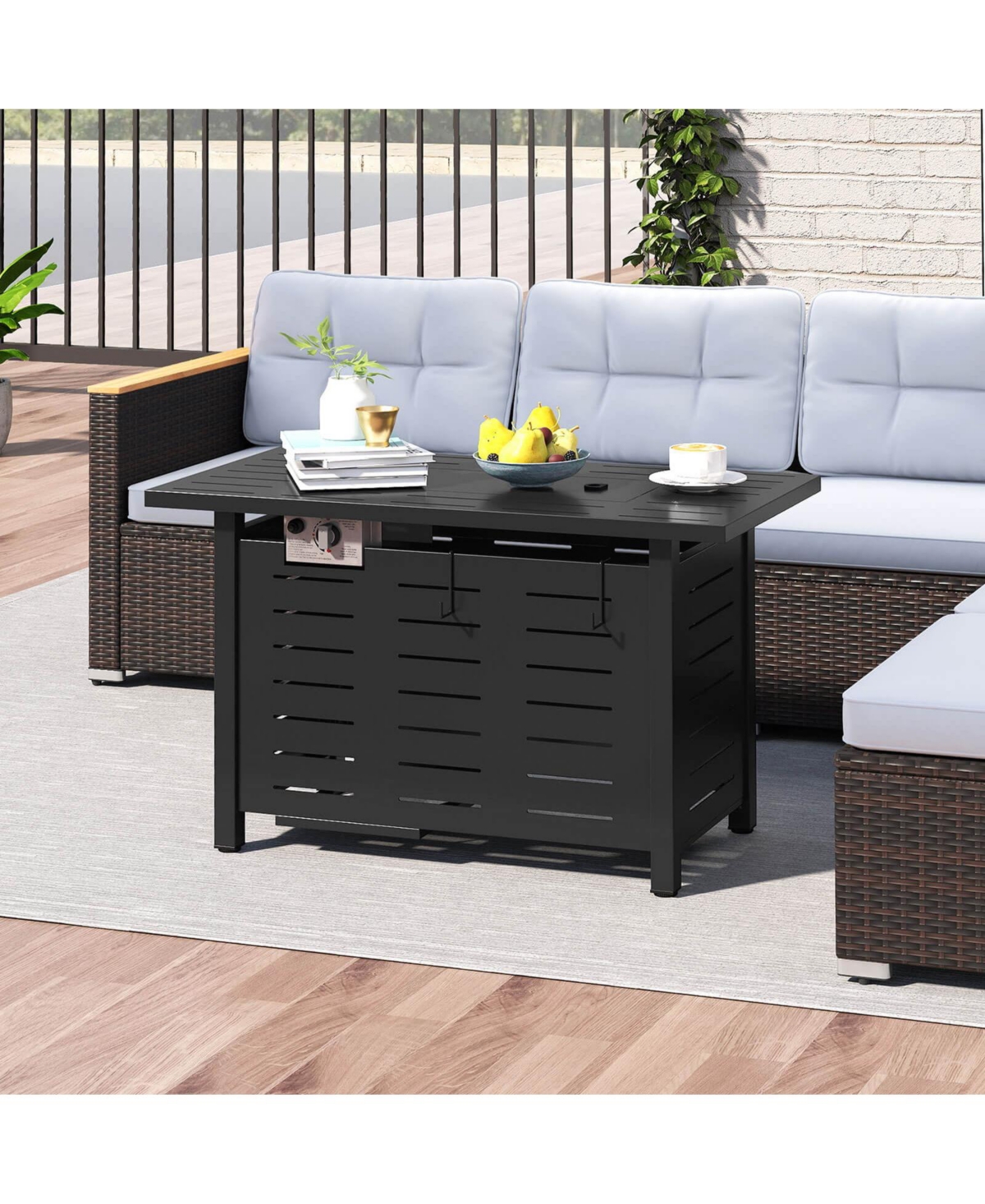 Costway 40-Inch Outdoor Propane Fire Pit with Lava Rocks Removable Lid & Protective Cover