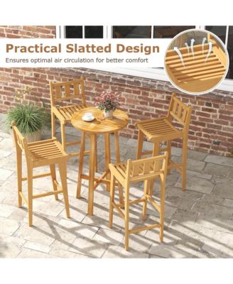 2 PCS 30" Teak Wood Bar Stool with Footrest & Backrest Wooden Bar Height Chair