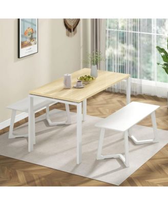 2 PCS 42" Modern Entryway Bench with Rubber Wood Legs Smooth Seating Area