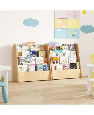 4-tier Kids Wooden Bookshelf Toddlers Book Rack with Deep Shelves