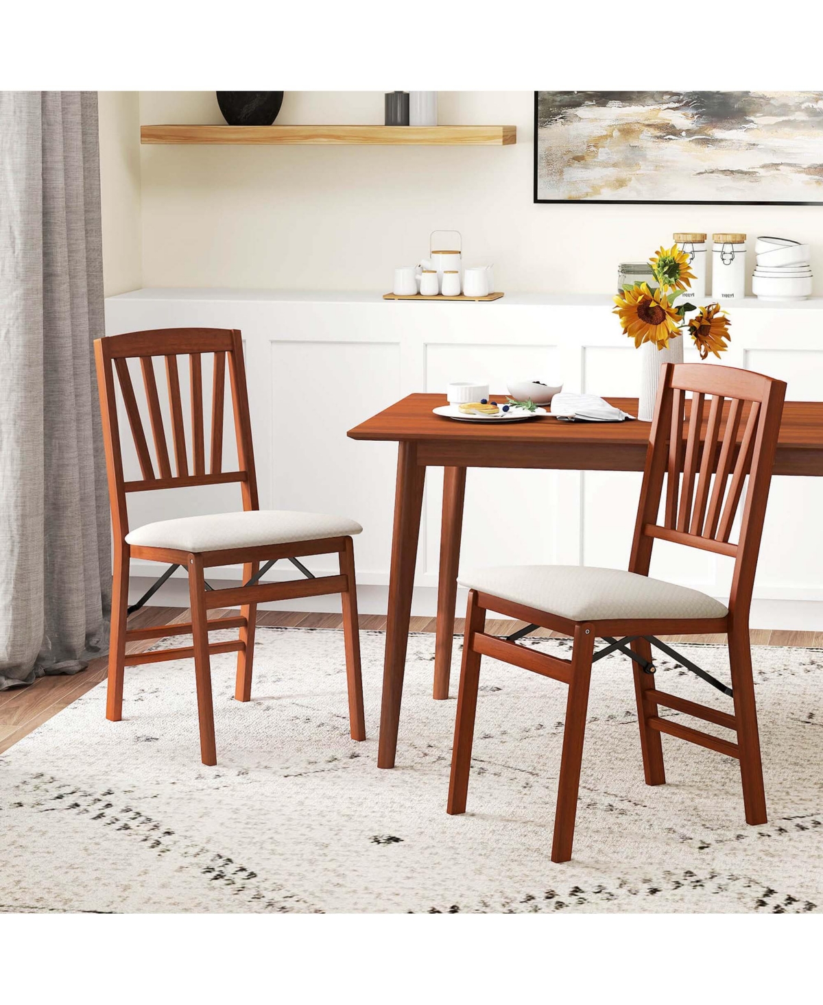 Costway Kitchen Chairs with Rubber Wood Frame Upholstered Seat Hollowed Backrest