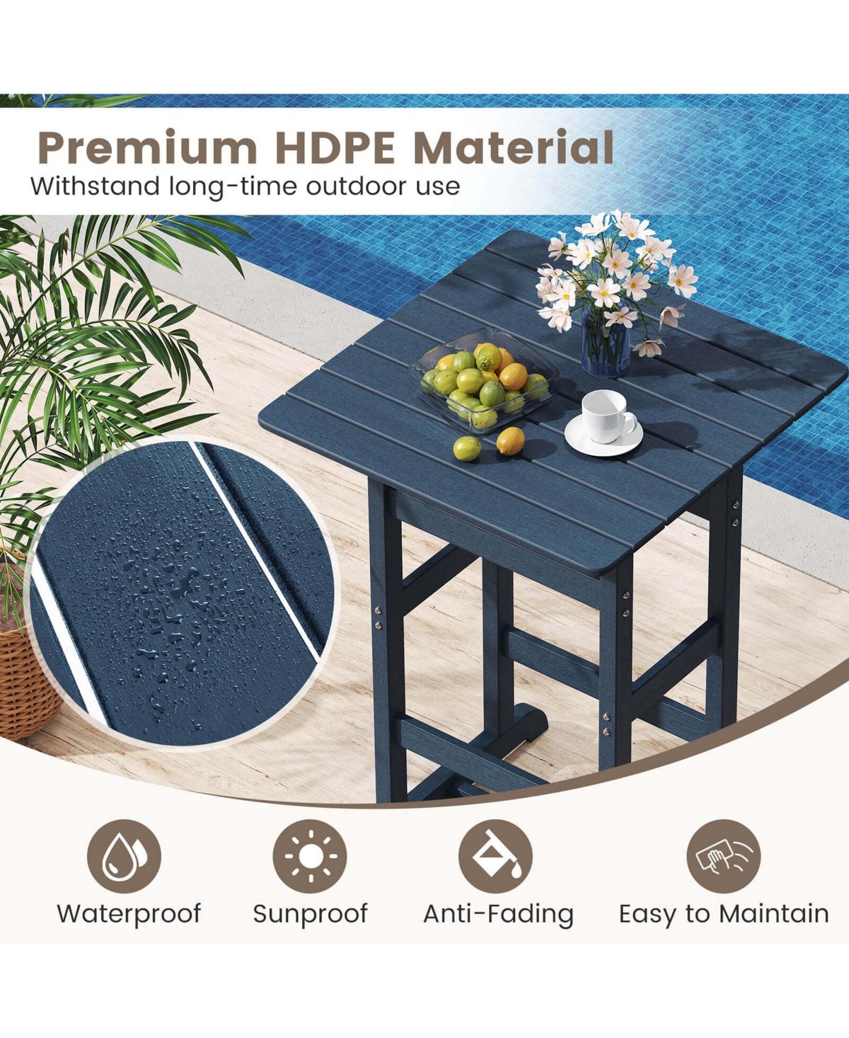 3-Piece Patio Hdpe Bar Set Armchairs with Square High-Top Table