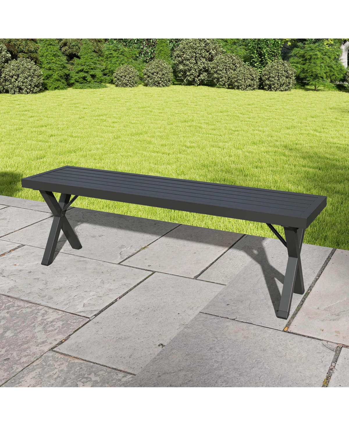 Pcs 54" Patio Metal Bench with Slatted Seat & X Legs Backless Loveseat for Yard
