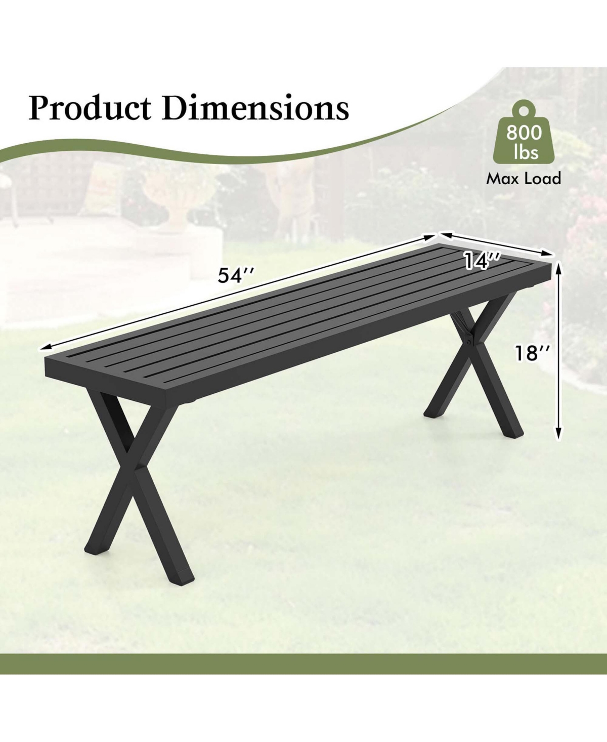 Pcs 54" Patio Metal Bench with Slatted Seat & X Legs Backless Loveseat for Yard