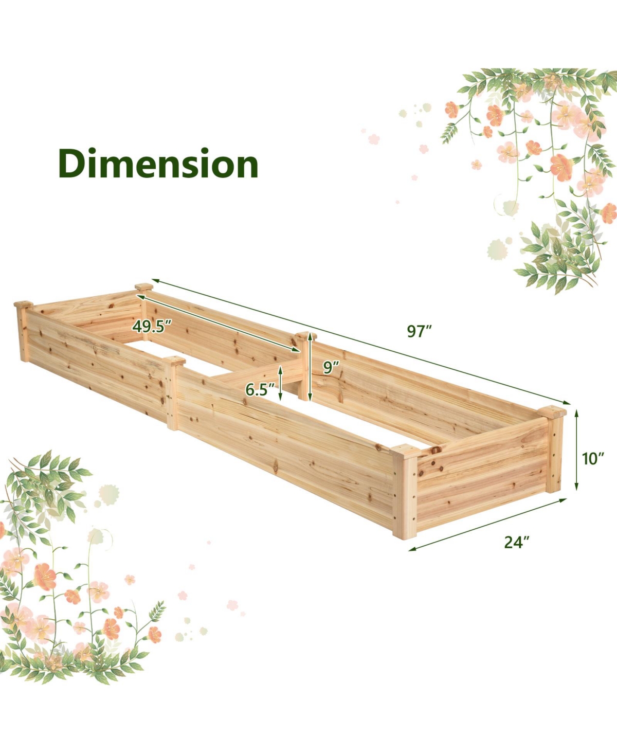 Wooden Raised Garden Bed Outdoor Wood Planter Box for Vegetables Flowers Fruit