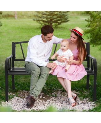 Outdoor Patio Garden Bench Metal Frame with Ergonomic Armrest 660 Lbs Max Load