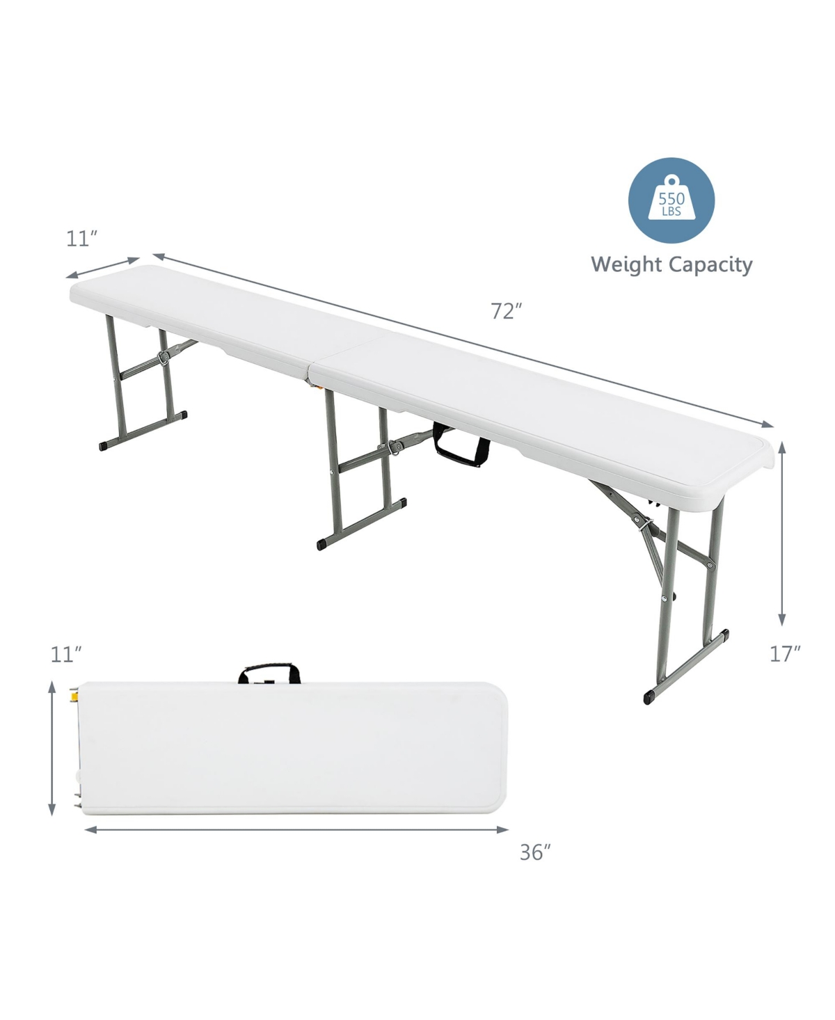 Outdoor Camping Table Set Folding Picnic Long Table with 2 Bench Seats