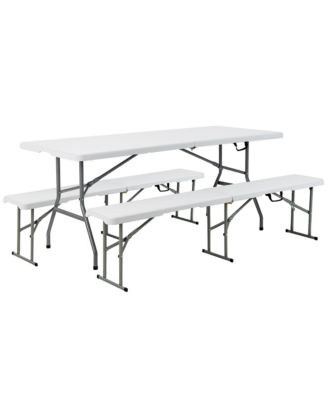 Outdoor Camping Table Set Folding Picnic Long Table with 2 Bench Seats