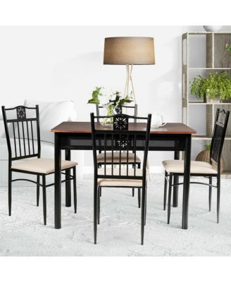 5 Piece Dining Set Wood Metal Table and 4 Chairs Kitchen Breakfast Furniture