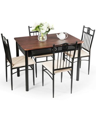 5 Piece Dining Set Wood Metal Table and 4 Chairs Kitchen Breakfast Furniture