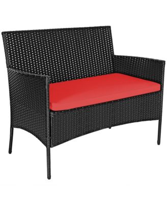 8PCS Patio Rattan Furniture Set Cushioned Sofa Coffee Table Backyard Porch Red