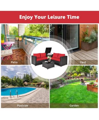 8PCS Outdoor Patio Rattan Furniture Set Cushioned Loveseat Storage Table Red