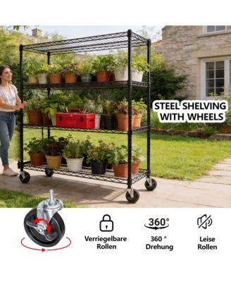 4 Tier Heavy Duty Wire Storage Shelves with Wheels, Adjustable Utility Storage Rack, 2400 lbs Capacity for Garage