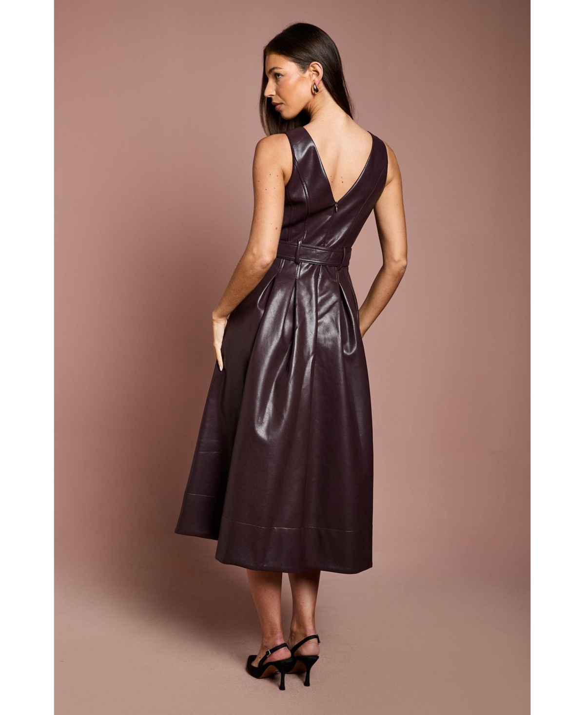 Coast Women's Sleeveless Pu Belted Dress