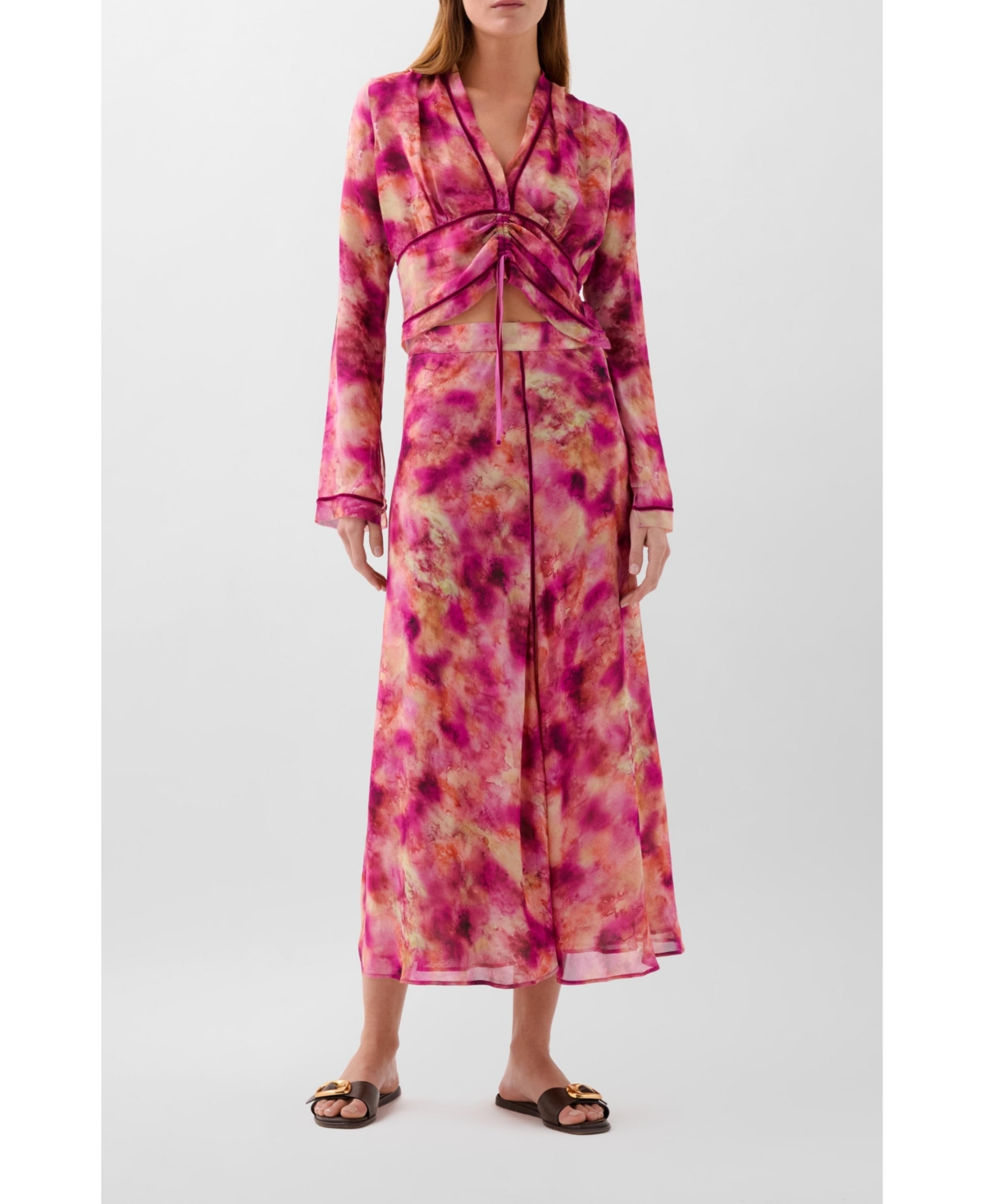 Scalpers Women's Tie Velvet Print Shirt