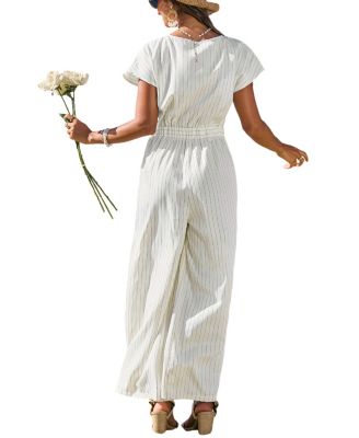 Women's V-Neck Zipper Closure Unlined Jumpsuit