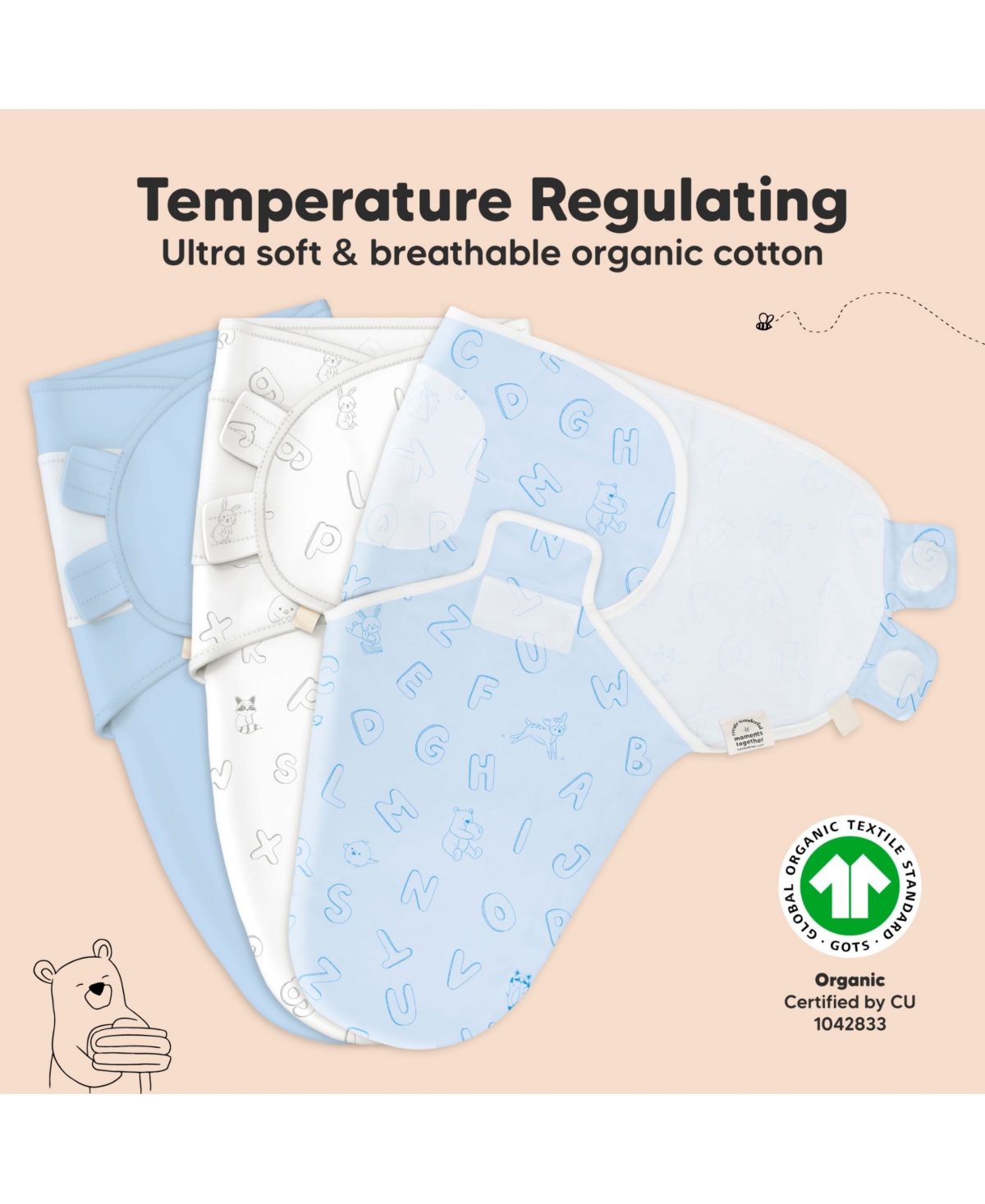 KeaBabies 3pk Soothe Baby Swaddle, Organic Swaddle Sleep Sacks, Newborn, Infant Sack