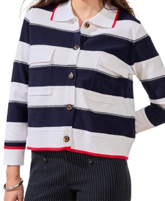 Women's Double-Knit Button-Front Stripe Cardigan