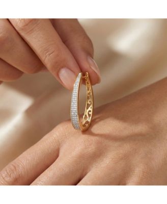 Radiant 14K Gold Plated CZ Pave Oval Hoop Earrings