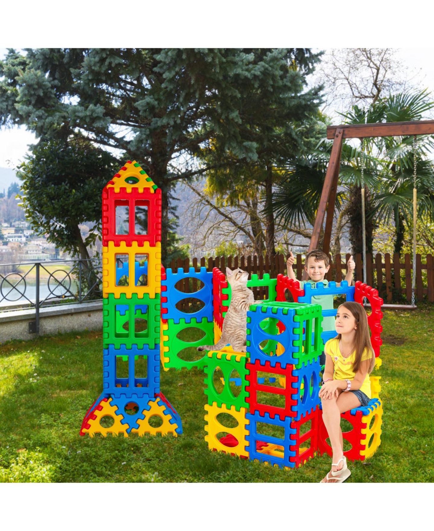 Детский конструктор Mecale 32-Piece Waffle Block Building Set for Kids, Stacking Toy, цвет: Синий — фото 10