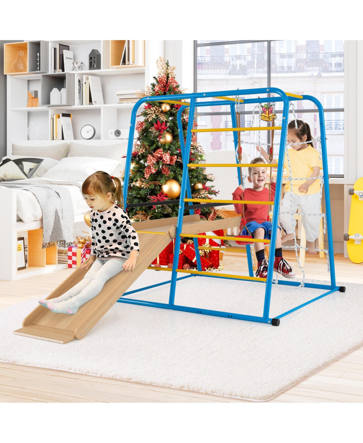 Mecale 6-in-1 Indoor Jungle Gym with Slide for Kids, Ages 3