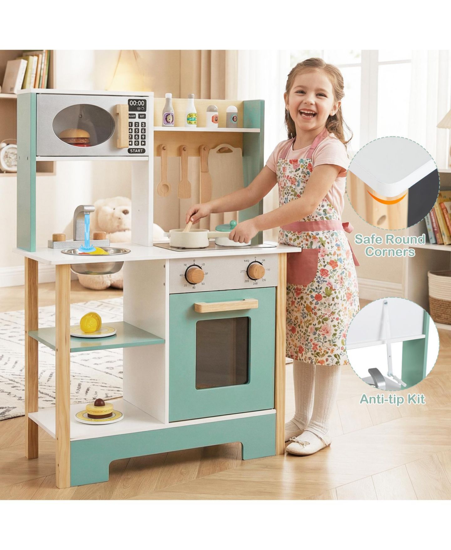 Детские игрушки Mecale Wooden Chalkboard 13-Piece Play Kitchen, Ages 3+, цвет: Зелёный — фото 7