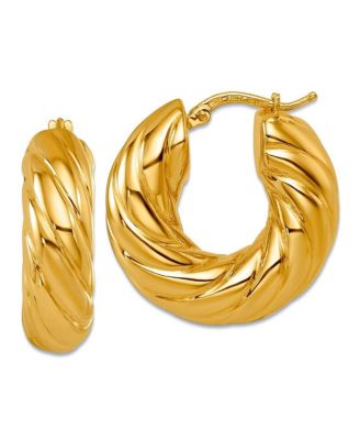 Solid 18k Yellow Gold 25x7.6mm Puffed Twisted Hoop Earrings