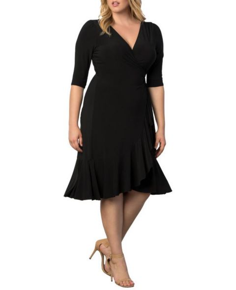 Женское платье Kiyonna Plus Size Whimsy Ruffled Midi Wrap, цвет: Чёрный