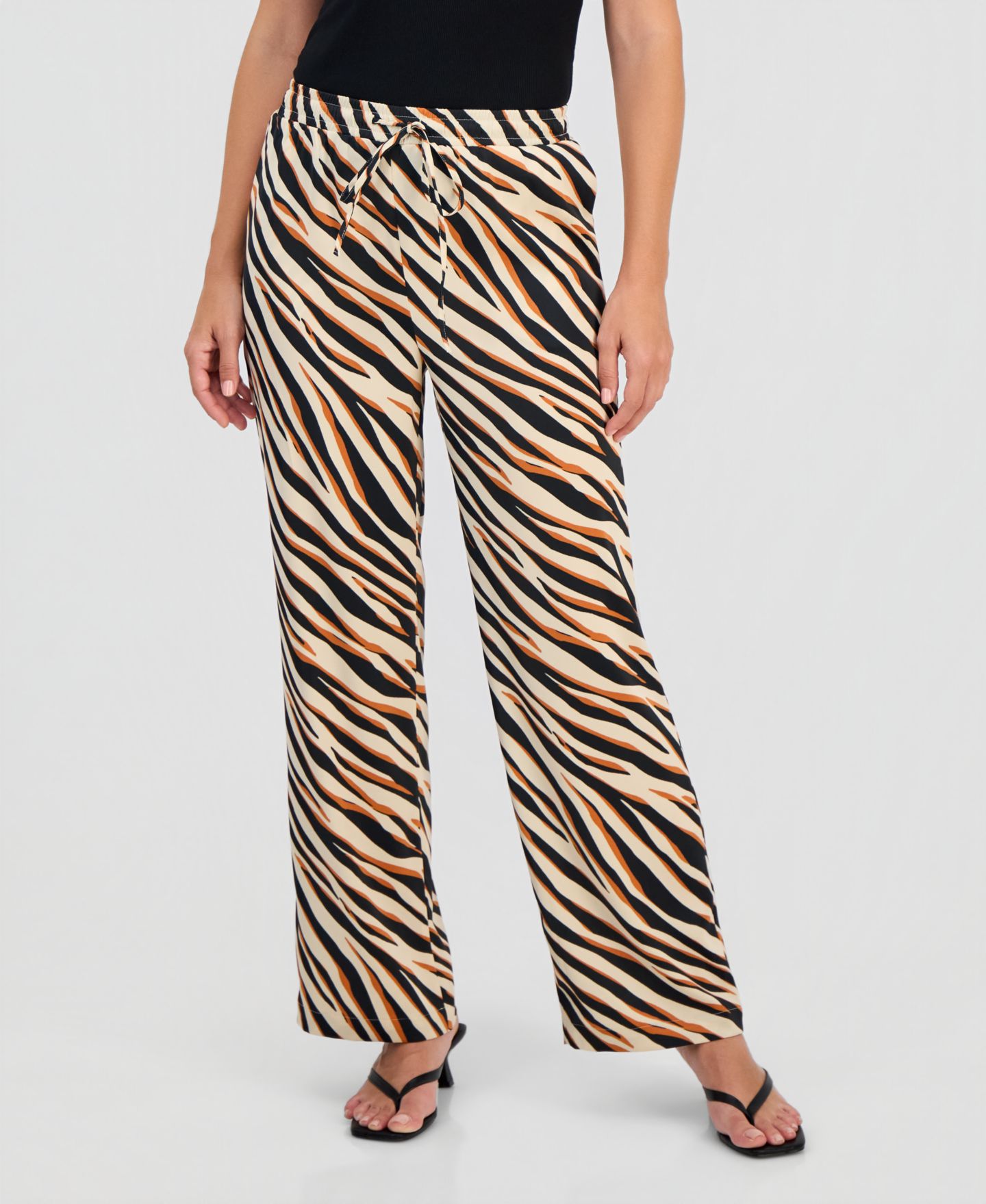 Женские брюки Bar III Animal-Print Pull-On Wide-Leg, цвет: Чёрный разноцветный — фото 3