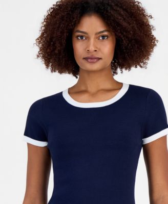 Women's Contrast-Trim Short-Sleeve Knit Top