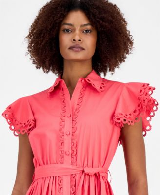 Women's Lace-Trim Flutter-Sleeve Shirtdress
