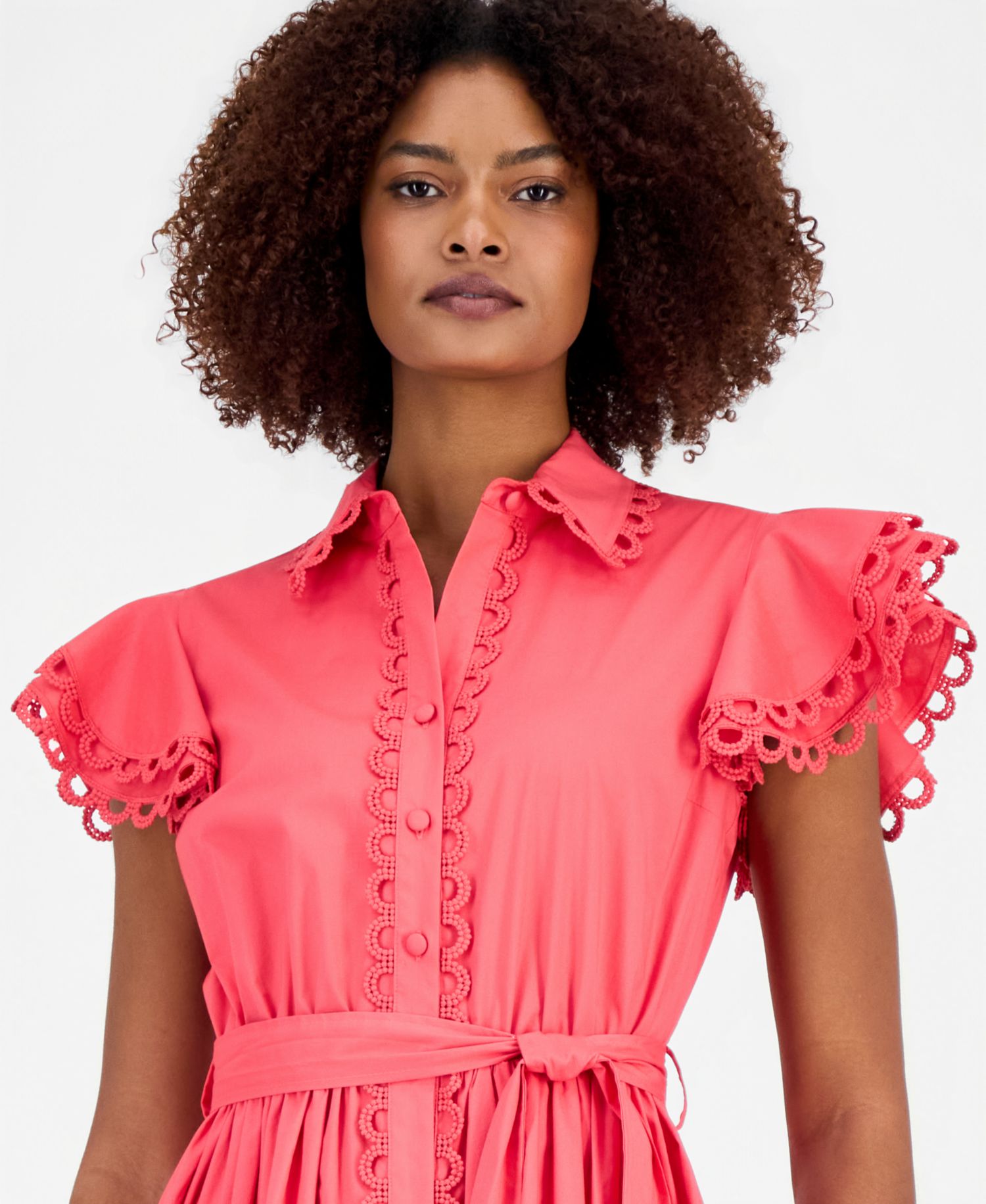 Women's Lace-Trim Flutter-Sleeve Shirtdress