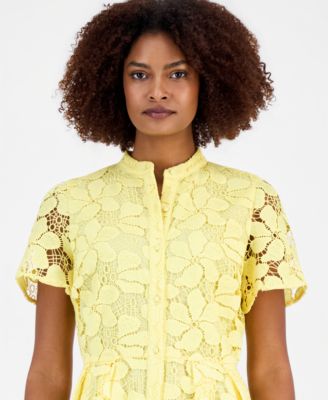 Women's Lace Button-Front Short-Sleeve Dress