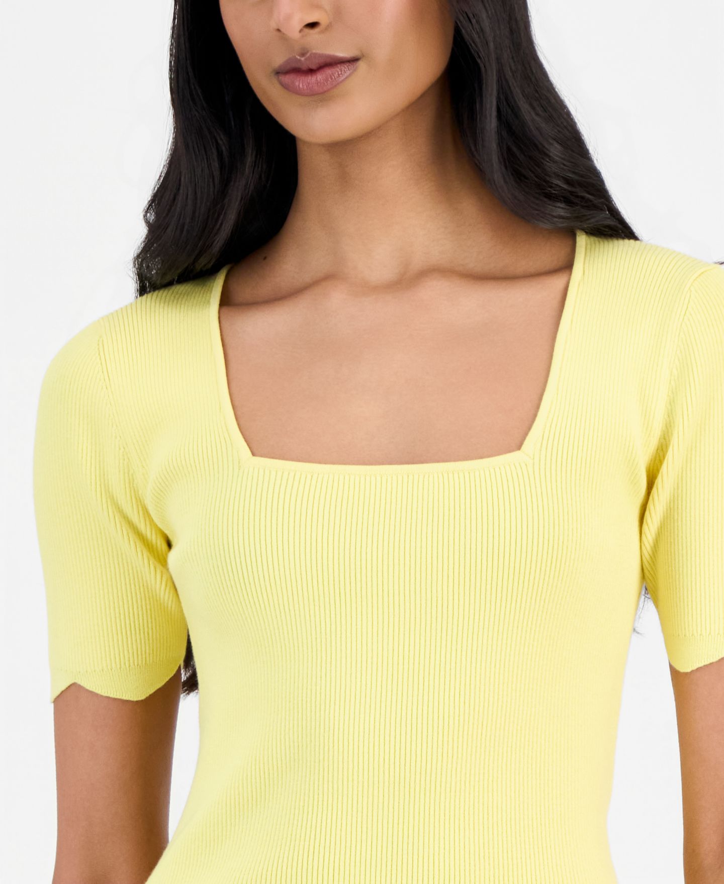 Женский топ T Tahari Square-Neck Scalloped-Edge Knit, цвет: Spring Sunshine — фото 3