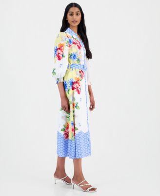 Women's Printed 3/4-Sleeve Midi Shirt Dress 