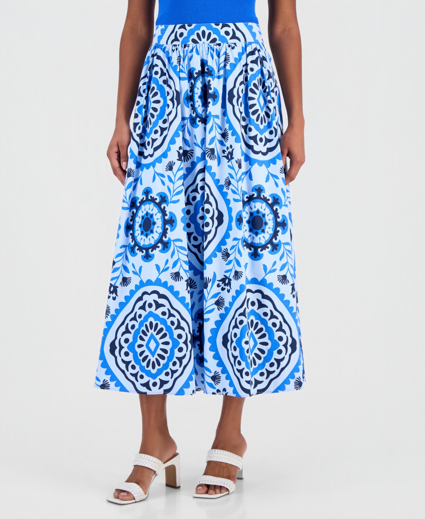 Женская юбка T Tahari Printed Pull-On Midi, цвет: Океанский с принтом — фото 4