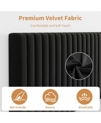 Upholstered Platform Velvet Bed Frame with Headboard,Strong Wooden Slats Support